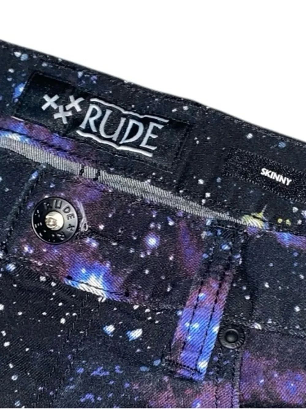 XXX RUDE Galaxy Print Skinny Shorts Hot Topic Denim Mens Adult Size 36 (V-2)